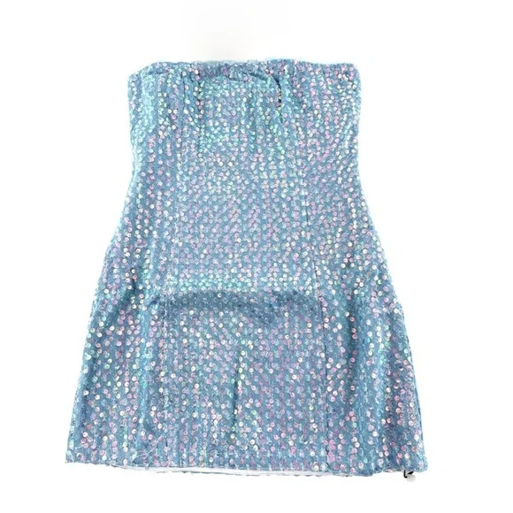 Superdown Claudia Sequin Denim Strapless Dress in Light Wash NWT Size S - Picture 5 of 9